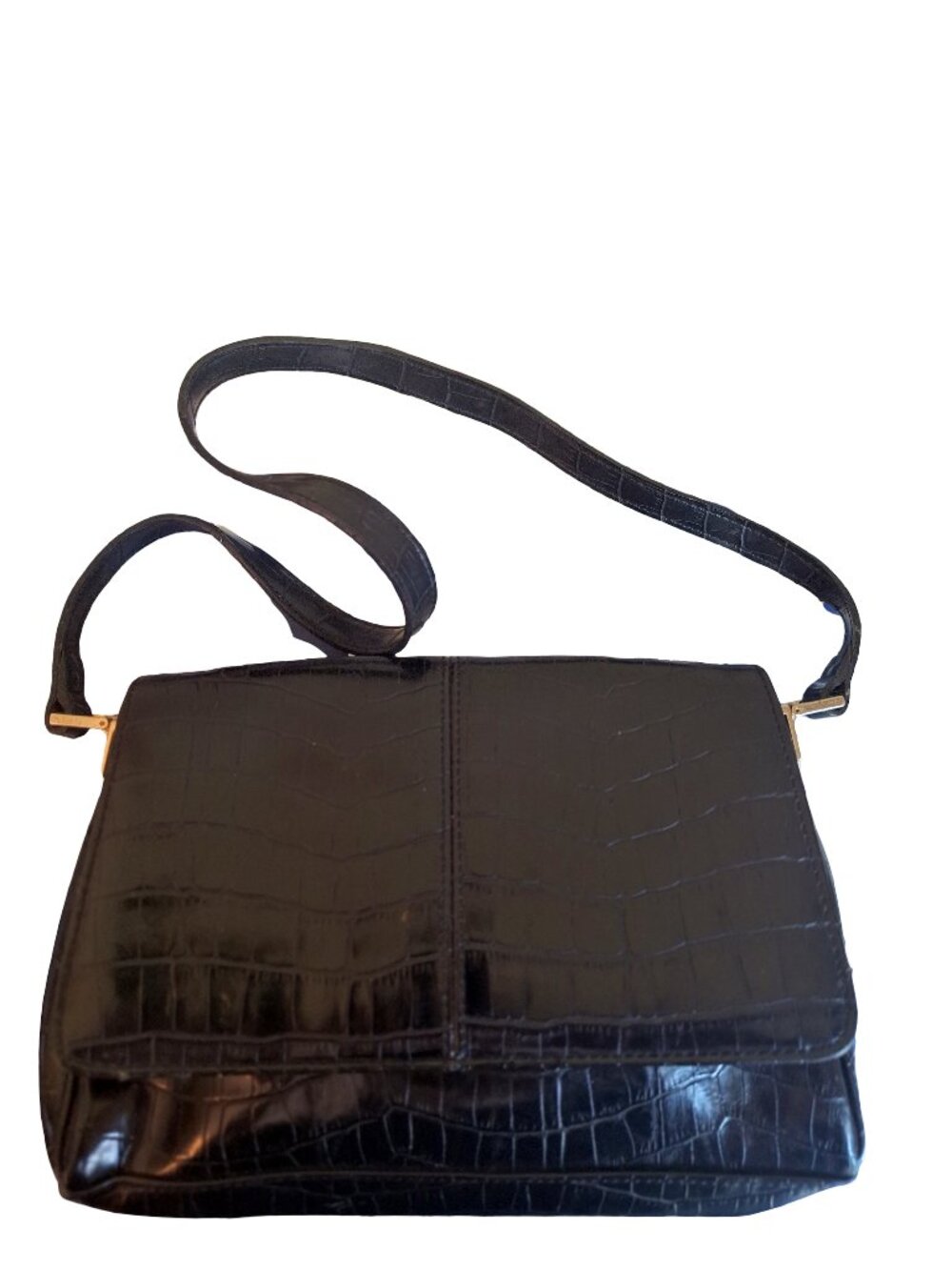 Vintage Liz Claiborne Black Croc Baguette Shoulder Bag Y2K Minimalist Chic